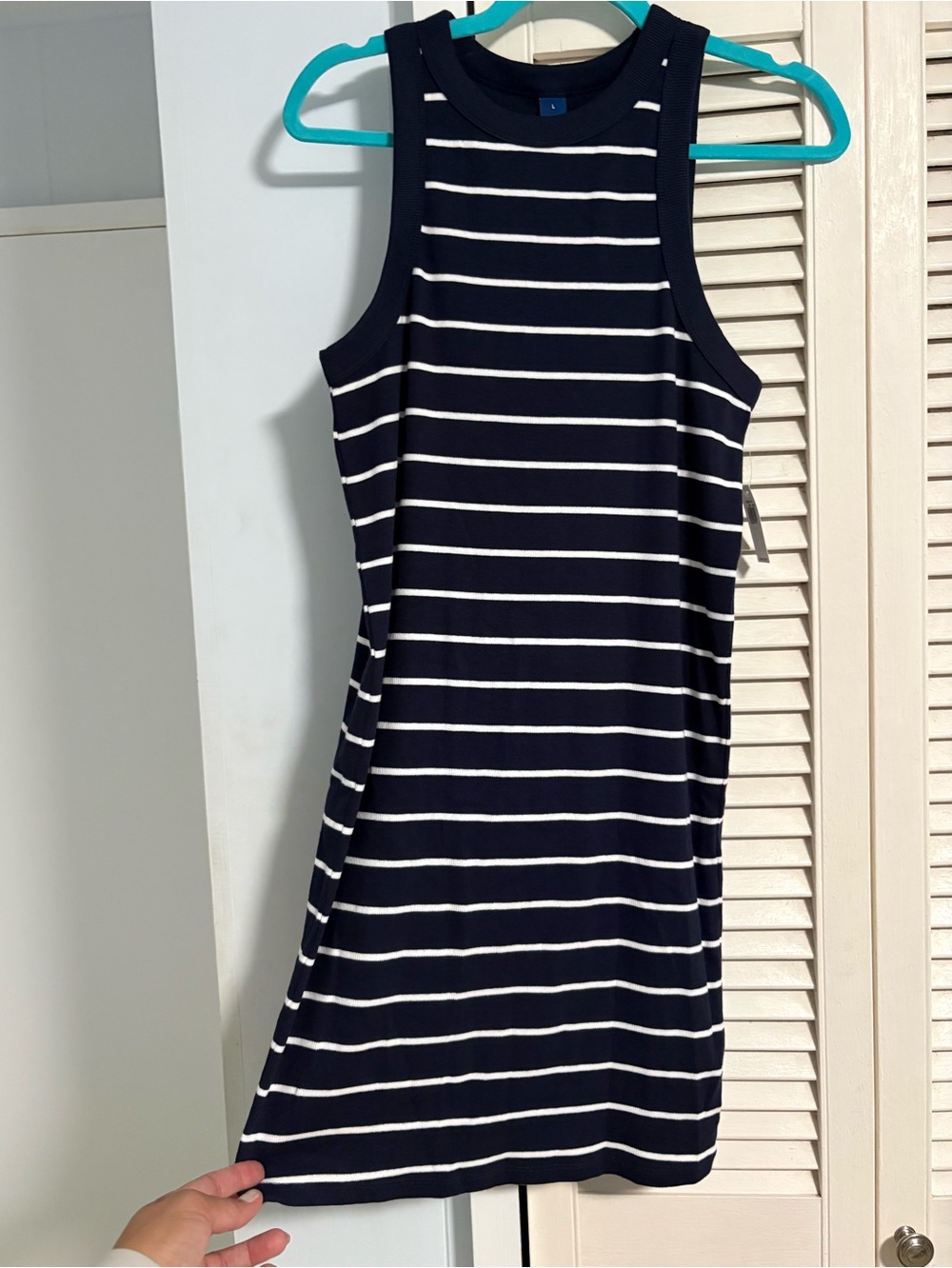 Old Navy blue & White Striped Sleeveless Knit Dress, L, NWT